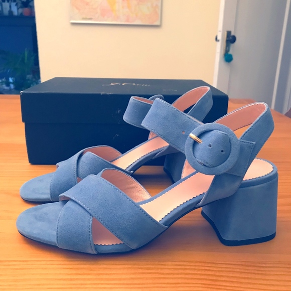 blue suede sandals heels
